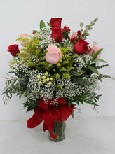 Load image into Gallery viewer, Red & Pink Rose Vase Arrangement