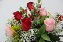 Load image into Gallery viewer, Red & Pink Rose Vase Arrangement