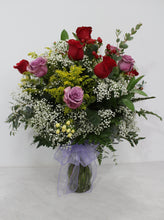 Load image into Gallery viewer, Red & Purple Rose Vase Arraangement