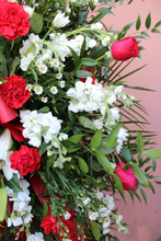 Load image into Gallery viewer, Norma's Red and White Standing Spray Arrangement