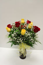 Load image into Gallery viewer, Red & Yellow Rose Vase Arrangement