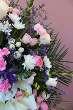 Load image into Gallery viewer, Norma's Purple and Pink Standing Spray Arrangement