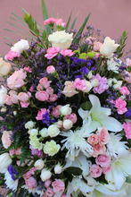 Load image into Gallery viewer, Norma's Purple and Pink Standing Spray Arrangement