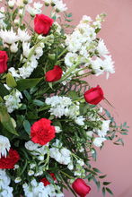 Load image into Gallery viewer, Norma's Red and White Standing Spray Arrangement