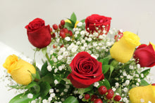 Load image into Gallery viewer, Red & Yellow Rose Vase Arrangement