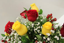 Load image into Gallery viewer, Red & Yellow Rose Vase Arrangement