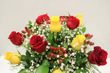 Load image into Gallery viewer, Red & Yellow Rose Vase Arrangement