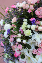 Load image into Gallery viewer, Norma's Purple and Pink Standing Spray Arrangement