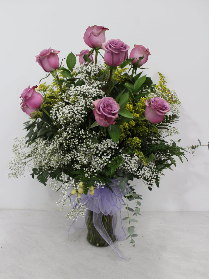 Purple Rose Vase Arrangement