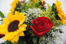 Load image into Gallery viewer, Red Rose &amp; Sunflower Vase Arrangement
