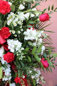 Norma's Red and White Standing Spray Arrangement