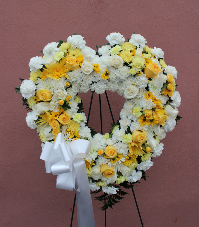 Norma's Yellow and White Open Heart Standing Arrangement