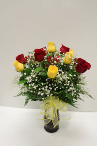 Red & Yellow Rose Vase Arrangement