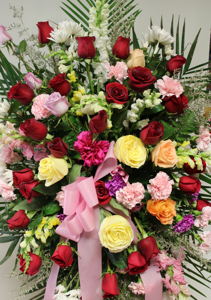 Norma's Red and Pink Standing Spray Arrangement