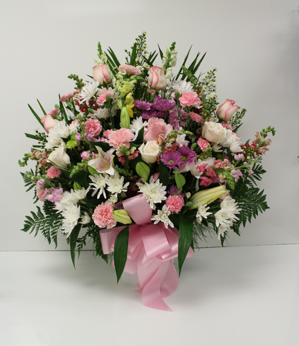 Pink and White Funeral Basket