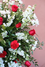 Load image into Gallery viewer, Norma&#39;s Red and White Standing Spray Arrangement
