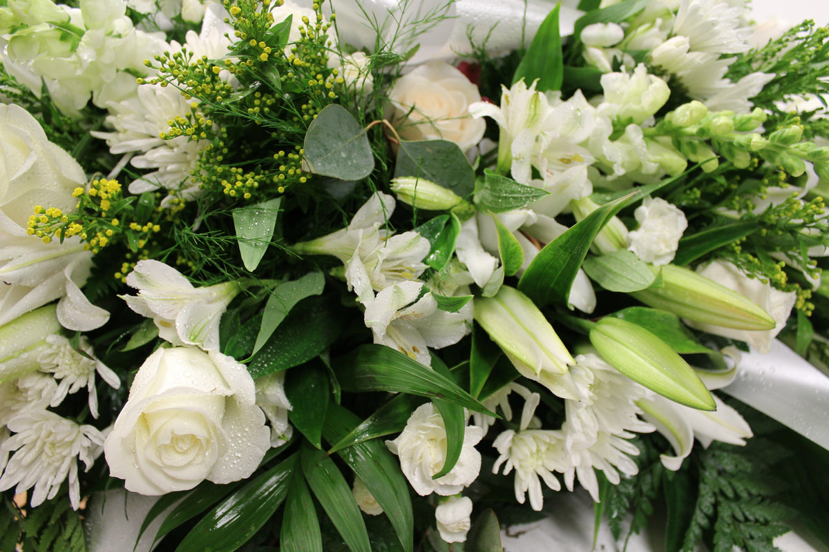 White Casket Spray Arrangement – Norma's Flowers NJ